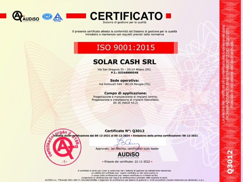 ISO 9001:2015 Solar Cash ottiene la certificazione per il 2023!