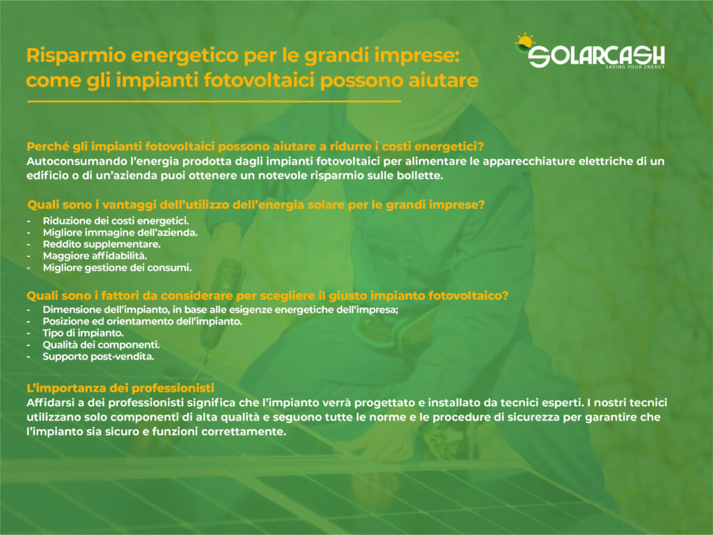 Risparmio energetico per le grandi imprese: come gli impianti fotovoltaici possono aiutare